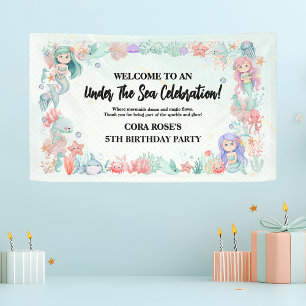Banderoles Fête d'anniversaire de fille sirène sous la mer