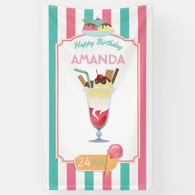 Banderoles Fête d'anniversaire de la crème glacée personnalis (Vertical)
