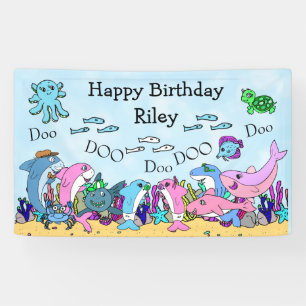 Banderoles Fête d'anniversaire de la famille de requins-bébés