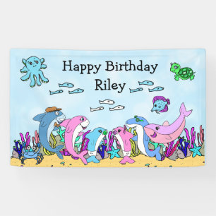 Banderoles Fête d'anniversaire de la famille de requins-bébés