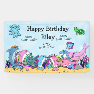 Banderoles Fête d'anniversaire de la famille de requins-bébés