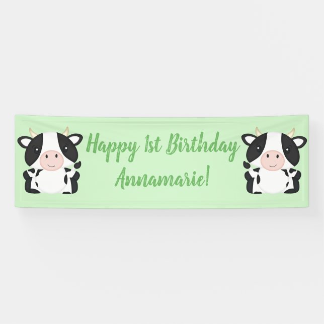 Banderoles Fête d'anniversaire de la ferme de vache (Horizontal)