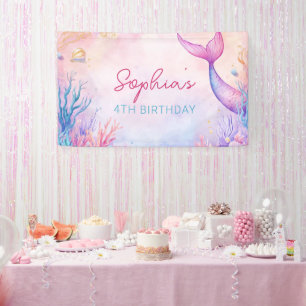 Banderoles Fête d'anniversaire de la fille de sirène magique