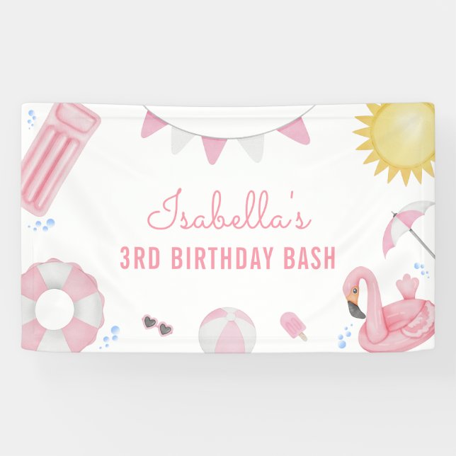 Banderoles Fête d'anniversaire de la poule rose (Horizontal)