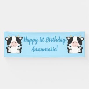Banderoles Fête d'anniversaire de la vache bleu