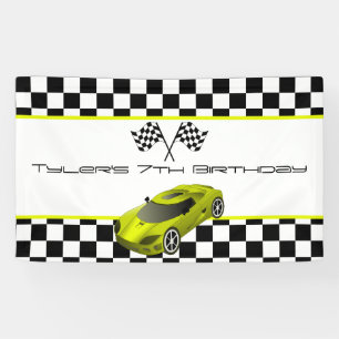 Banderoles Fête d'anniversaire de la voiture de course jaune