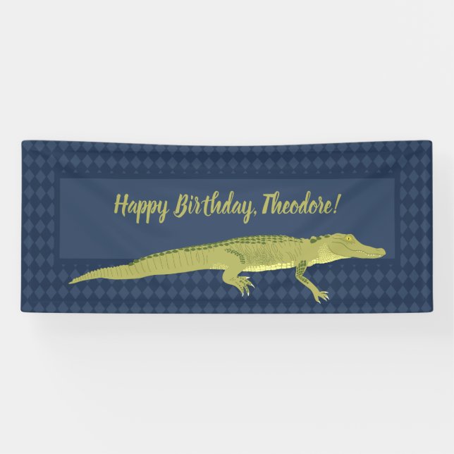 Banderoles Fête d'anniversaire de l'Alligator bleu et vert de (Horizontal)