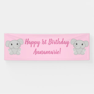 Banderoles Fête d'anniversaire de l'éléphant rose