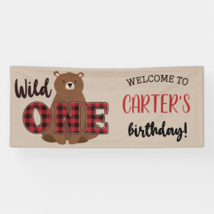 Banderoles Fête d'anniversaire de l'Ours Plaid Wild ONE
