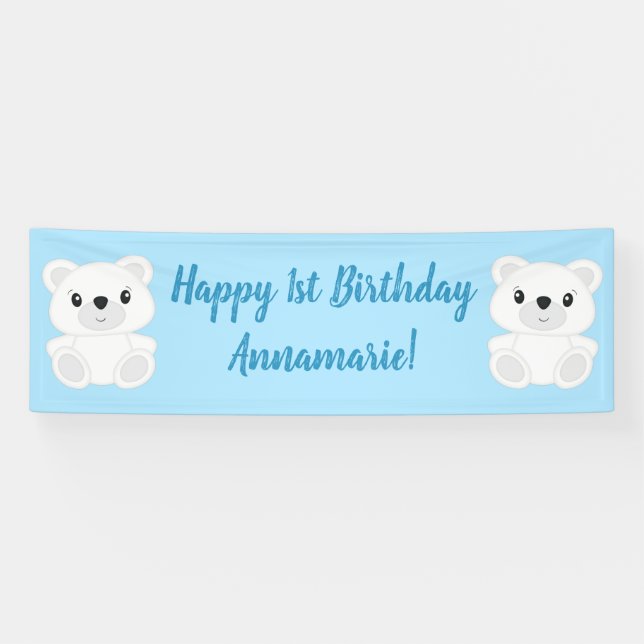 Banderoles Fête d'anniversaire de l'ours polaire (Horizontal)