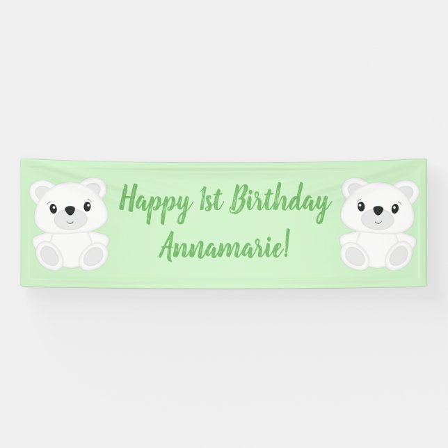 Banderoles Fête d'anniversaire de l'ours polaire vert (Horizontal)
