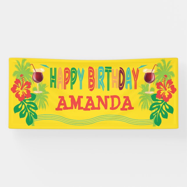 Banderoles Fête d'anniversaire de Luau de plage (Horizontal)