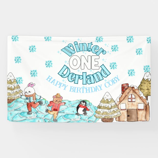 Banderoles Fête d'anniversaire de Noël d'hiver de l'île (Horizontal)