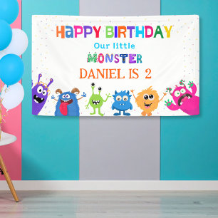 Banderoles Fête d'anniversaire de petit monstre coloré et amu