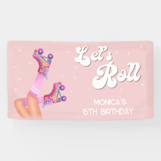 Banderoles Fête d'anniversaire de roller retro (Horizontal)
