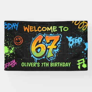 Banderoles Fête d'anniversaire de six sept enfants néon graff