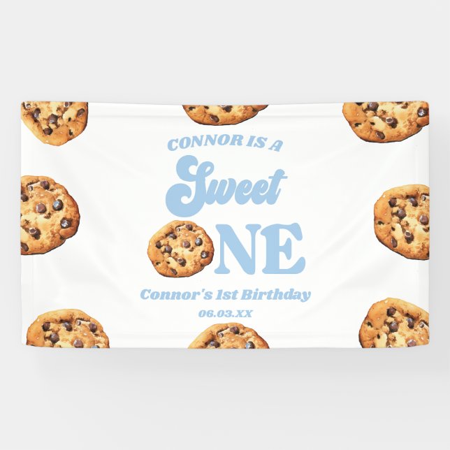 Banderoles Fête d'anniversaire des 1 an Cookies and Milk Swee (Horizontal)