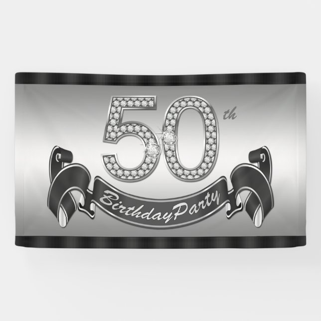 Banderoles Fête d'anniversaire des 50 ans en argent (Horizontal)