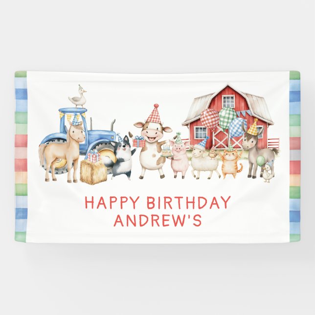 Banderoles Fête d'anniversaire des animaux de ferme (Horizontal)