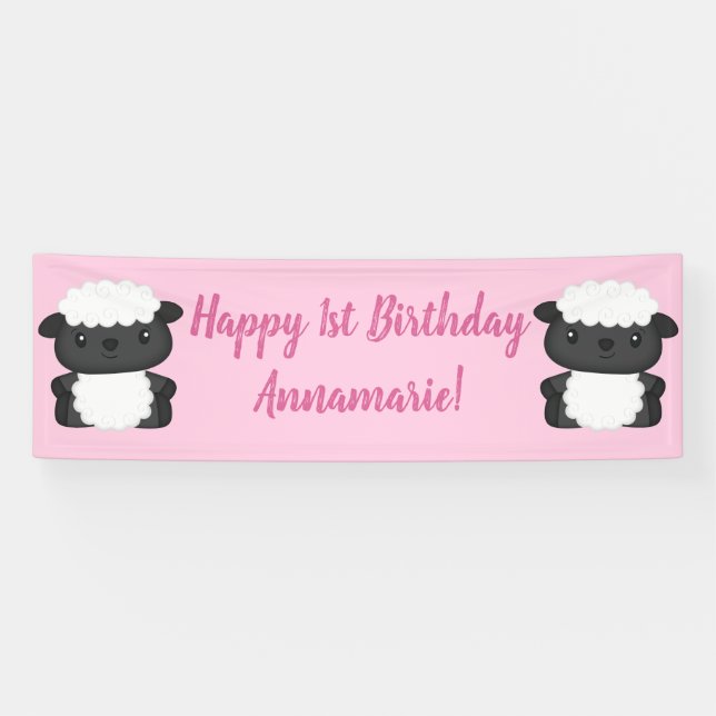 Banderoles Fête d'anniversaire des moutons roses (Horizontal)