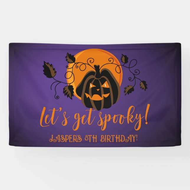 Banderoles Fête d'anniversaire d'Halloween Éffrayante (Horizontal)