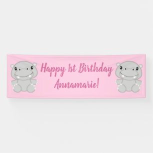 Banderoles Fête d'anniversaire d'hippopotame rose