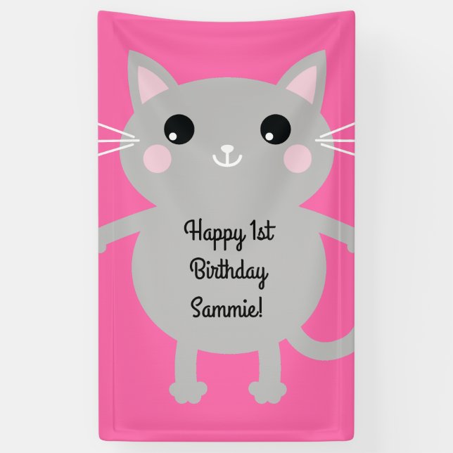 Banderoles Fête d'anniversaire du chat (Vertical)