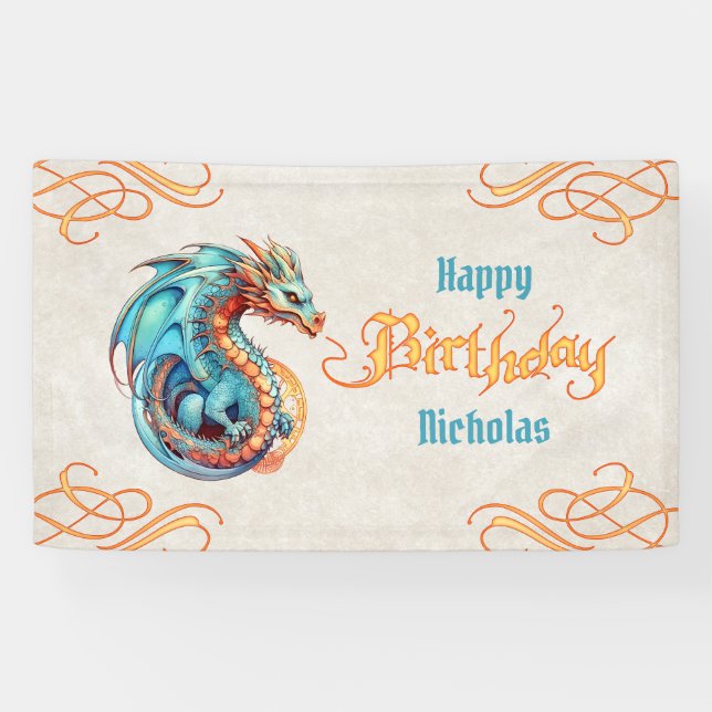 Banderoles Fête d'anniversaire du dragon (Horizontal)