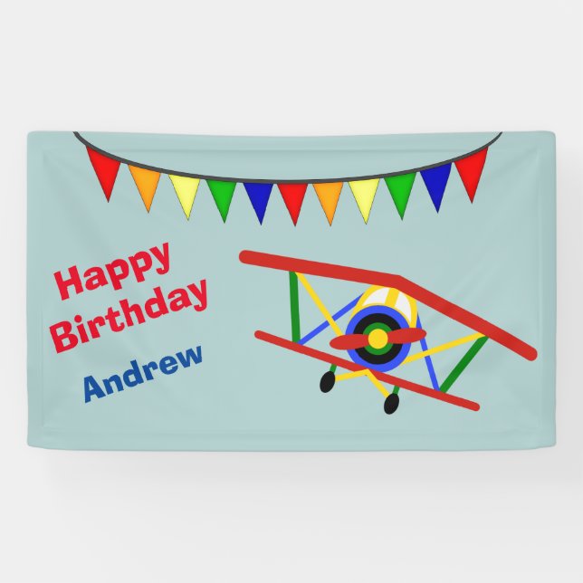 Banderoles Fête d'anniversaire du garçon mignon d'avion (Horizontal)
