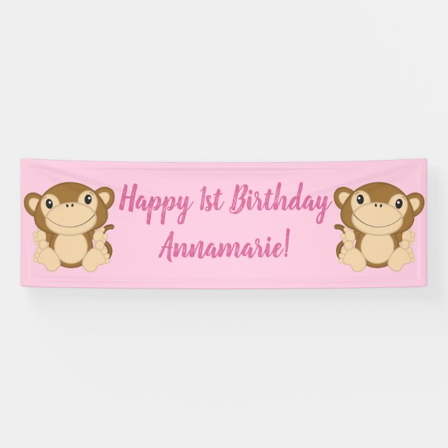 Banderoles Fête d'anniversaire du singe (Horizontal)