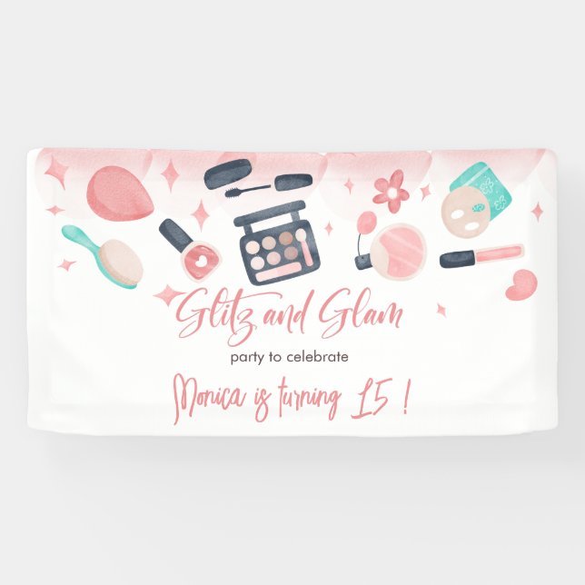 Banderoles Fête d'anniversaire du spa de beauté glitz et glam (Horizontal)