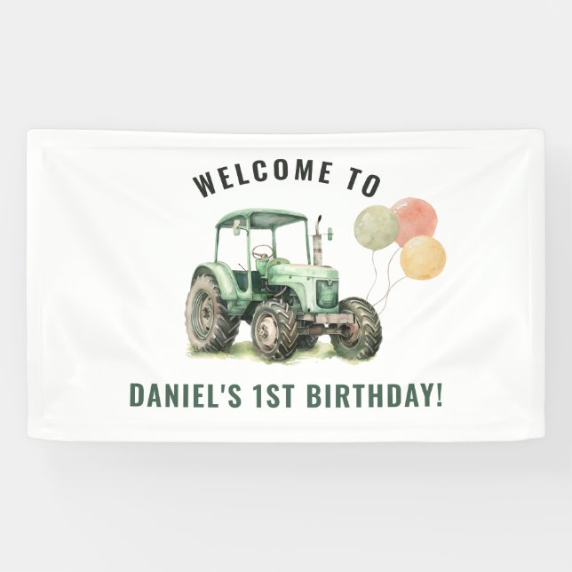 Banderoles Fête d'anniversaire du tracteur aquarelle (Horizontal)