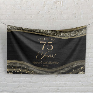 Banderoles Fête d'anniversaire élégante en agate noire et or 