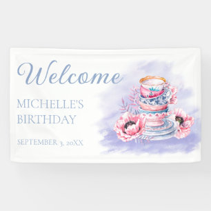 Banderoles Fête d'anniversaire élégante rose violet Bienvenue