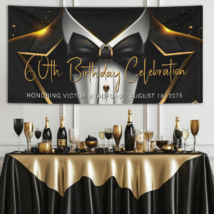 Banderoles Fête d'anniversaire en or et noir pour hommes