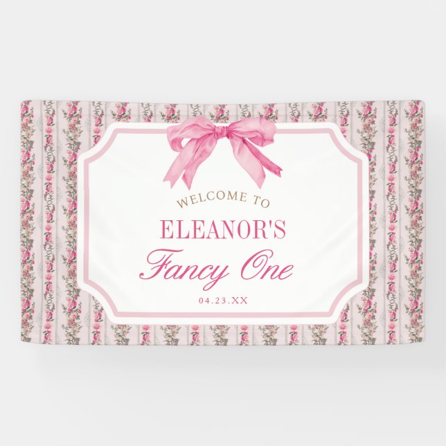 Banderoles Fête d'anniversaire Fancy One Coquette Ruban Rose (Horizontal)