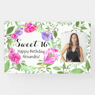 Banderoles Fête d'anniversaire florale du bonbon 16 à photo