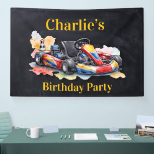 Banderoles Fête d'anniversaire garçon kart à aquarelle