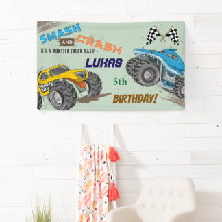 Banderoles Fête d'anniversaire garçon Monster Trucks 