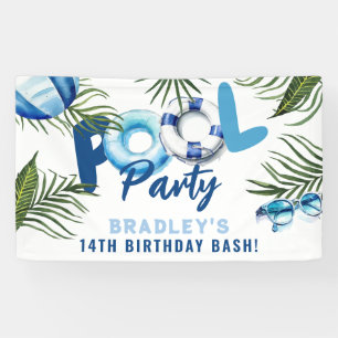 Banderoles Fête d'anniversaire garçon Super Mec Piscine