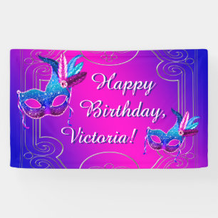 Banderoles Fête d'anniversaire masquée Rose Violet Bleu sarce