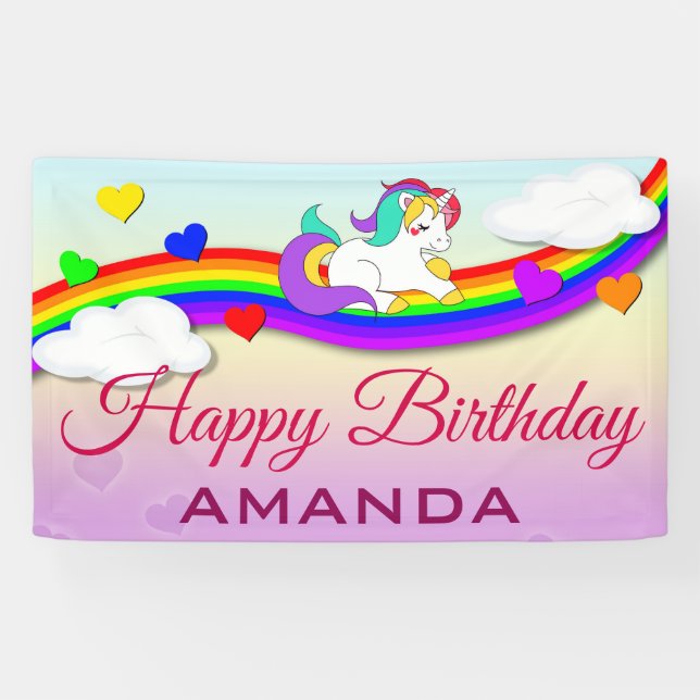 Banderoles Fête d'anniversaire mignonne de licorne (Horizontal)