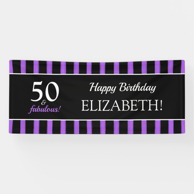 Banderoles Fête d'anniversaire moderne violet et noir 50 ans  (Horizontal)