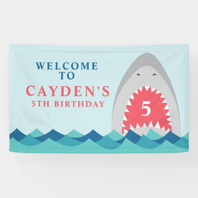 Banderoles Fête d'anniversaire morsure de requin (Horizontal)