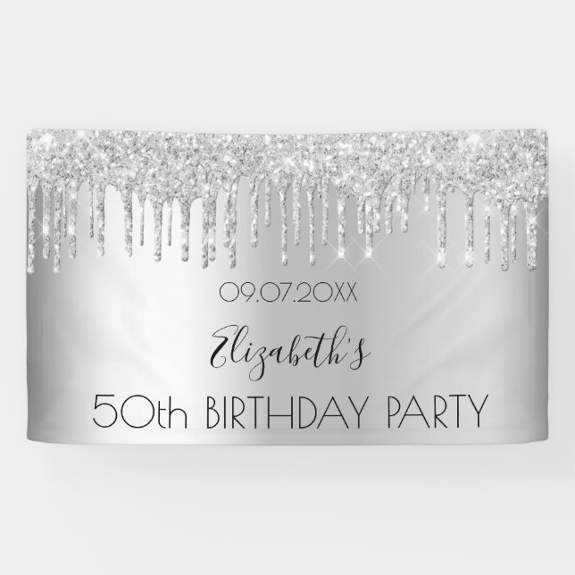Banderoles Fête d'anniversaire parties scintillant argent gou (Horizontal)