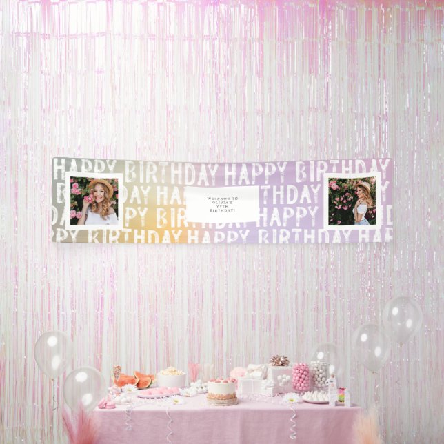 Banderoles Fête d'anniversaire photo multi pastel ombré moder (Fête)
