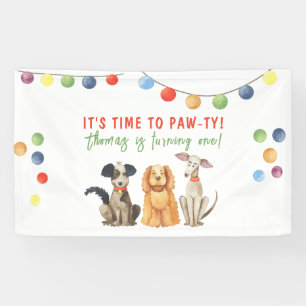 Banderoles Fête d'anniversaire premier chien à l'aquarelle