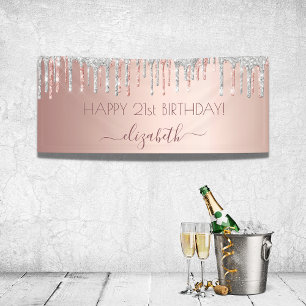 Banderoles Fête d'anniversaire rose or argent éclat