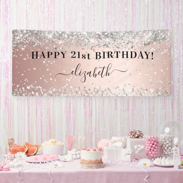 Banderoles Fête d'anniversaire rose or argent parties scintil (Fête)