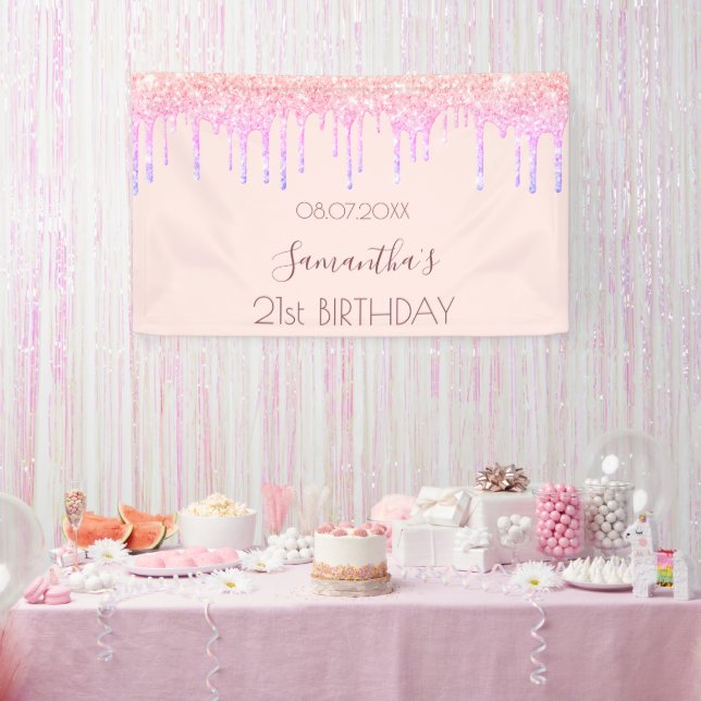 Banderoles fête d'anniversaire rose or parties scintillant ar (Fête)